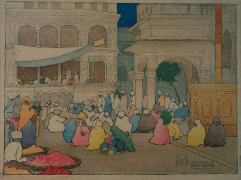 Charles W. Bartlett Amritsar [India], color woodblock print by Charles W. Bartlett, 1916, Honolulu Academy of Arts Norge oil painting art